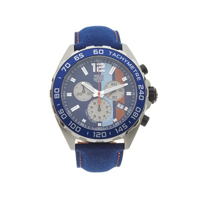 Lot 244 - Tag Heuer, a stainless steel Formula 1 Gulf chronograph bracelet watch