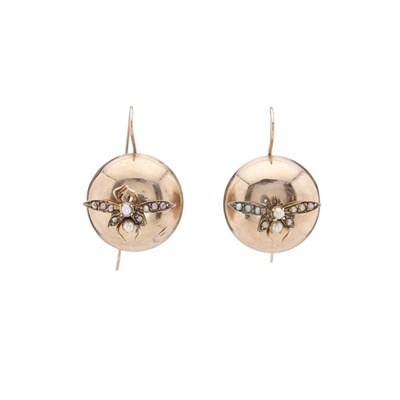 Lot 2 - A pair of early 20th century gold, pearl bee earrings