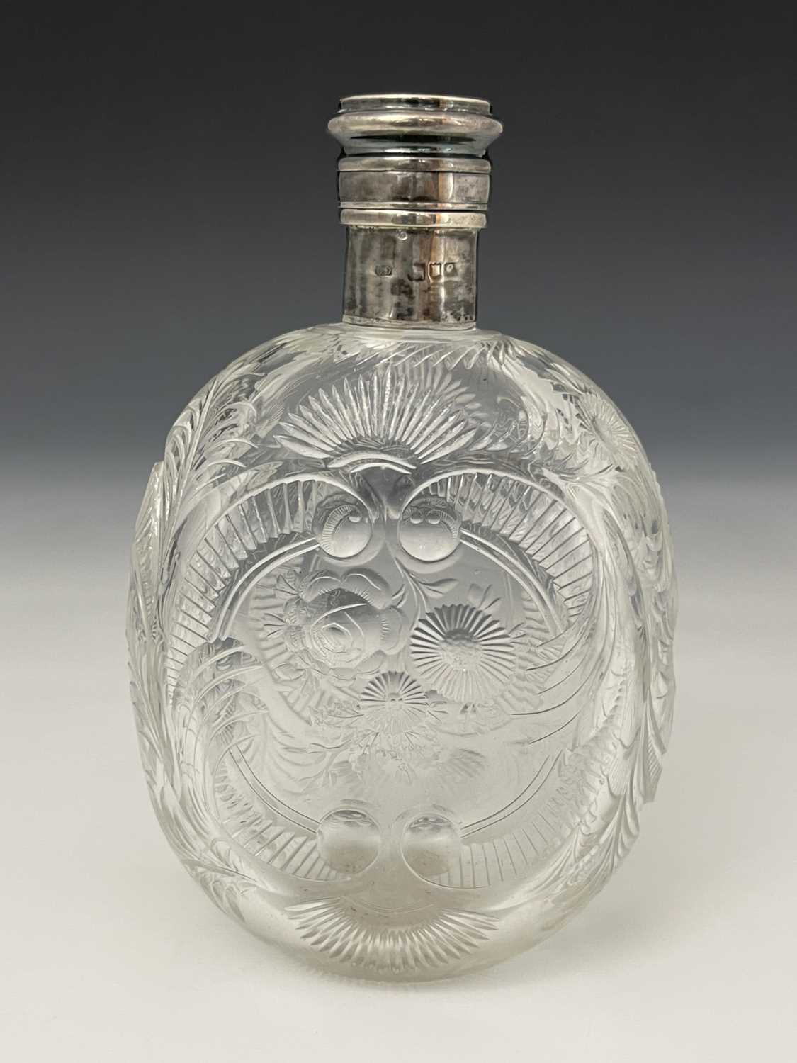 Lot 78 - A Victorian silver mounted cug glask flask, Charles Dumenil, London 1898