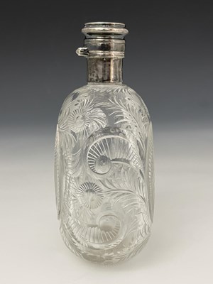 Lot 78 - A Victorian silver mounted cug glask flask, Charles Dumenil, London 1898
