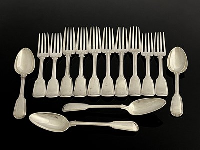 Lot 40 - A group of Victorian silver fiddle and thread...