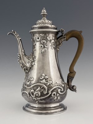 Lot 72 - A George II silver coffee pot, of squat...