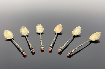 Lot 86 - A set of six Continental silver gilt and...