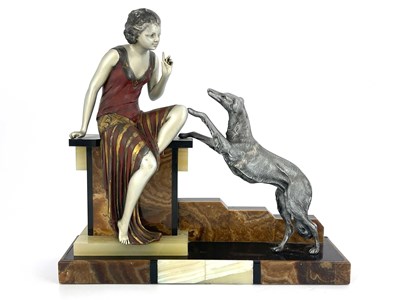 Lot 178 - An Art Deco patinated art metal figure group,...