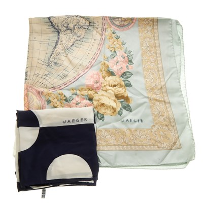Lot 186 - Jaeger, five silk scarves, to include a pastel...