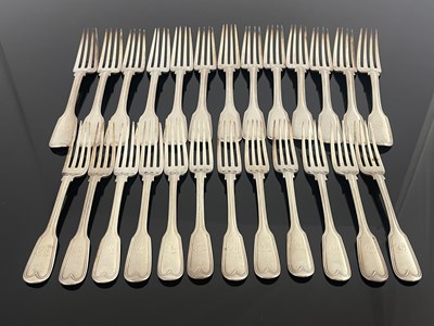 Lot 40 - A part canteen of Victorian silver flatware,...