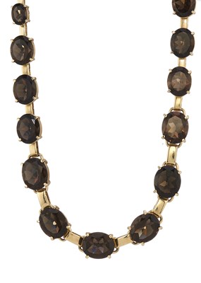 Lot 123 - A set of 14ct gold smoky quartz jewellery