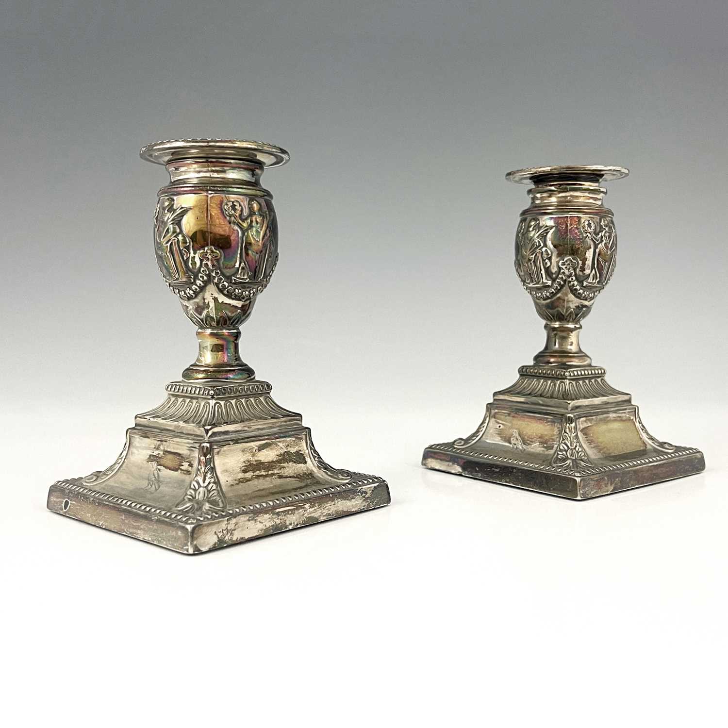 Lot 17 - A pair of Victorian silver square-base dwarf...