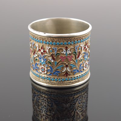 Lot 11 - A Russian silver cloisonne enamel napkin ring,...
