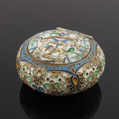 Lot 13 - A Russian silver cloisonne enamel snuff box,...