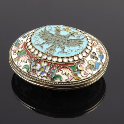 Lot 14 - A Russian silver cloisonne enamel snuff box,...