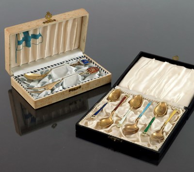 Lot 40 - A Harlequin set of six silver gilt and enamel...
