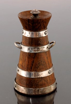 Lot 42 - A German silver banded oak pepper grinder,...