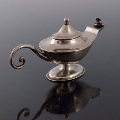 Lot 91 - An Edwardian silver oil lamp table cigar...