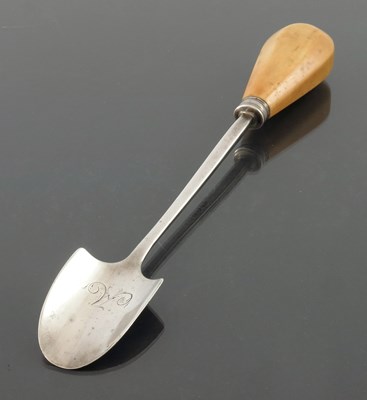 Lot 120 - A George III silver and ivory stilton scoop,...