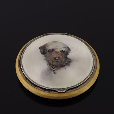 Lot 210 - A George V silver and enamel circular powder...