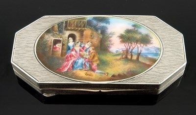 Lot 221 - A silver powder compact, octagonal machine...