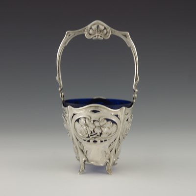 Lot 258 - An Art Nouveau silver and glass basket, import...