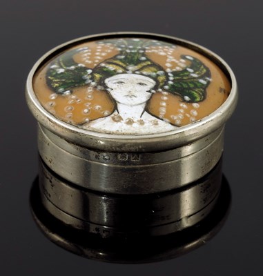 Lot 268 - An Arts and Crafts silver and enamelled pill...