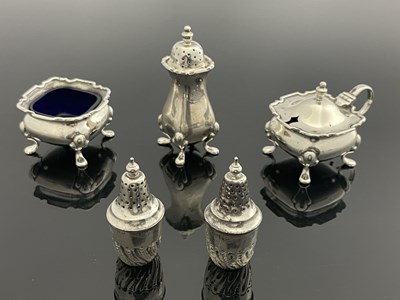 Lot 59 - A George VI silver three piece cruet together...