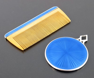 Lot 294 - An Art Deco silver and enamelled mirror and...