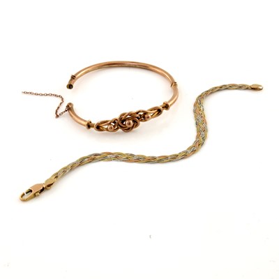 Lot 310 - A 9ct gold hinged bangle and a 9ct gold...