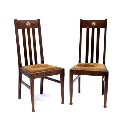 Lot 377 - A pair of Mission style Arts and Crafts chairs,...