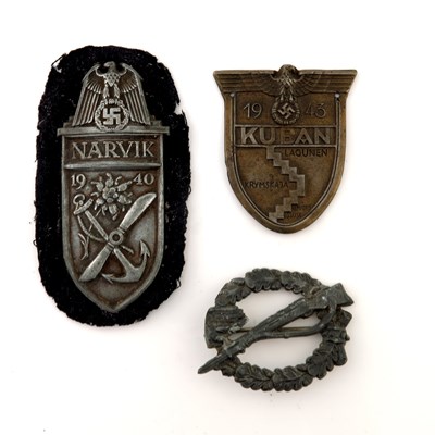 Lot 407 - World War Two German badges, Narvik Shield...