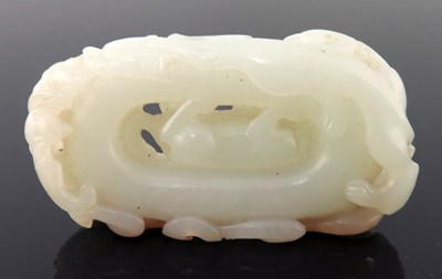 Lot 470 - A Chinese pale jade carving, reticulated with...