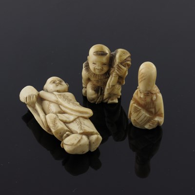 Lot 508 - ? Three Japanese ivory netsukes, Meiji period,...