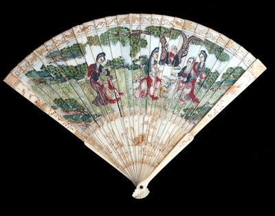 Lot 522 - ? A Qing dynasty Chinese painted ivory brisé...