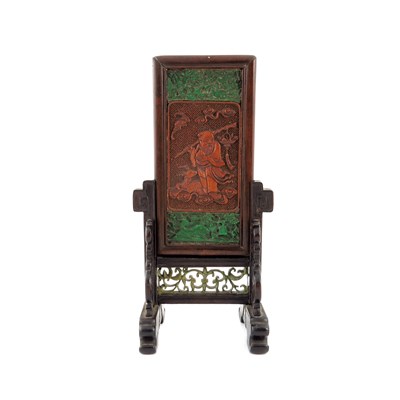 Lot 526 - A Chinese carved hardwood and green stained...