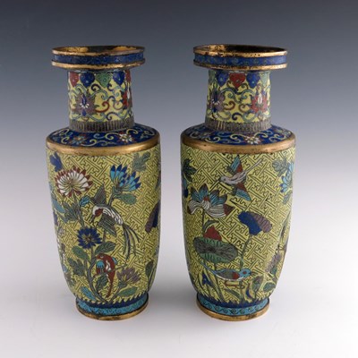 Lot 532 - A pair of Chinese cloisonne vases, late 19th...
