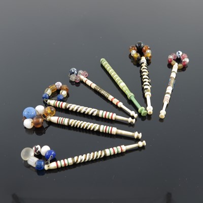 Lot 583 - Six 19th Century bone spiral lace bobbins,...