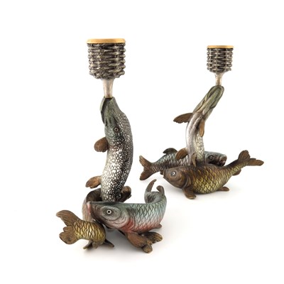 Lot 594 - A pair of Austrian cold painted bronze figural...