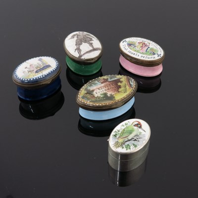 Lot 617 - Four various Bilston enamel patch boxes, late...