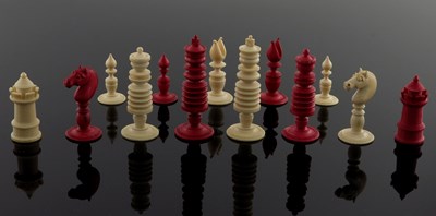 Lot 623 - A Victorian ivory chess set, Barleycorn style,...