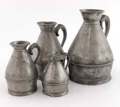 Lot 678 - A set of four Irish pewter haystack measures...