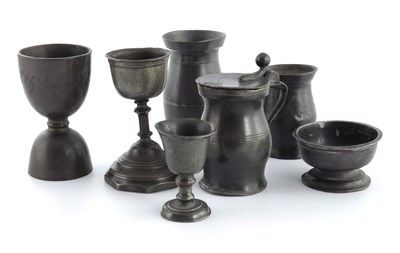 Lot 694 - A collection of small pewter items, to include...