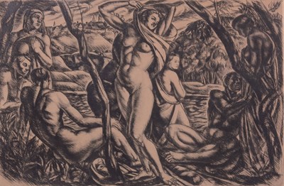 Lot 714 - Bela Uitz (Hungarian, 1887-1972), Nude Bathers,...