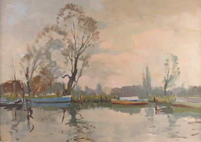 Lot 847 - Edward Wesson (British, 1910-1983), a river...