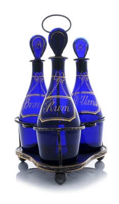 Lot 868 - A set of three George III Bristol Blue glass...