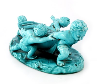 Lot 908 - Clement Massier, a faience figural centrepiece,...