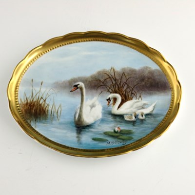 Lot 1017 - Milwyn Holloway, a scene painted tray, oval...