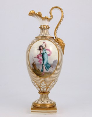 Lot 1020 - A Minton painted ewer, pedestal ovoid form,...