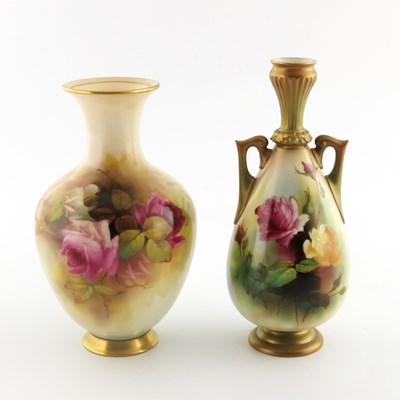 Lot 1055 - R Austin for Royal Worcester, two rose painted...