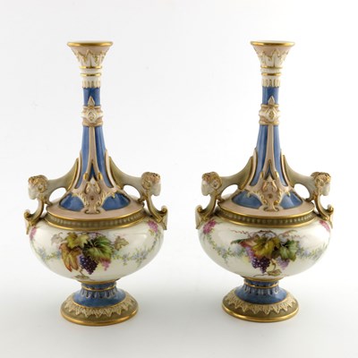 Lot 1058 - A pair of Royal Worcester vases, 1901, twin...