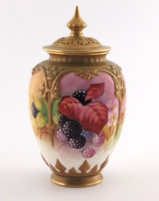 Lot 1070 - R Davis for Royal Worcester, a fruit painted...