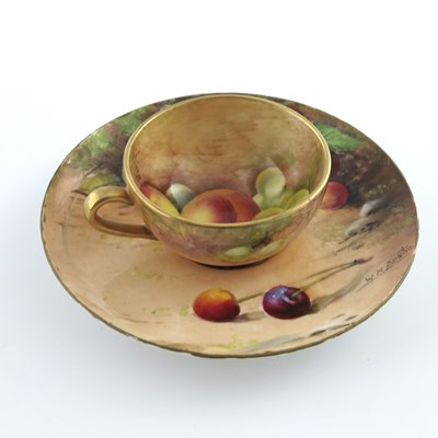 Lot 1072 - Two Royal Worcester fruit painted cabinet cups...