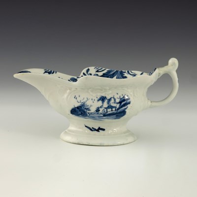 Lot 1128 - A Worcester blue and white sauce boat, circa...